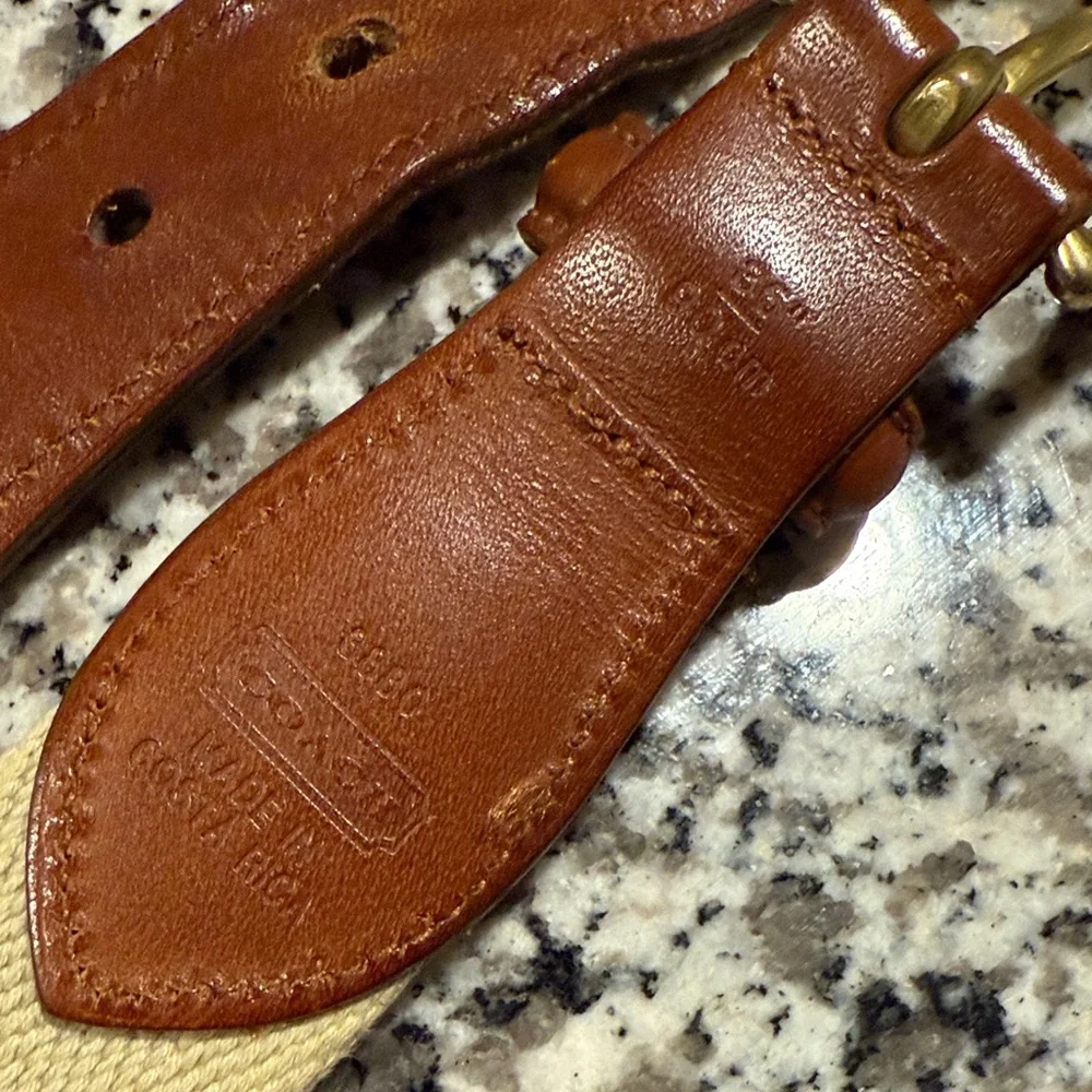 Vintage Coach Leather and Canvas Belt with Brass Buckle